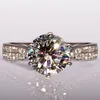 Женское обручальное кольцо с топазом круглой огранки 4 карата, имитация бриллианта, белое золото 14 карат, GF, размер 5-11340w