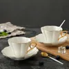 Ceramic Elegant Flower Bone China Coffee Cup with Saucer Set White Porcelain Phnom Penh Office Teacup Home Cafe Espresso Cup 240304