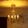 1 12 Dollhouse Miniature Lamp LED Ceiling Lamp Gold Chandelier Droplight Lighting Home Furniture Model Decor Toy 240305