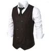 Men's Vests Mens Striped Business Suit Vest Slim Fit Double Breasted Sleeveless Dress Vintage Formal Tuxedo Waistcoat For Wedding Groom