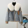 2023 Haining New Autumn/Winter Top White Goose Down Coat Fox Large Fur Collar Women's Denim Jacket 500063