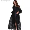 Urban Sexy Dresses Early Spring Fashion Brand Retro Design Standing Neck Lantern Sleeve Single Breasted Large Swing Cut Out Lace Long Dress L240309