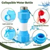 Creation Bouteille d'eau pliable avec haltère, réutilisable, sans BPA, en silicone, anti-fuite, pour voyage, camping, randonnée