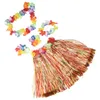 Decorative Flowers Kids Hawaiian Grass Lei Skirt Flower Wristband Garland Fancy Costume Suit Bracelets Headband Necklace High-quality