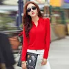 Blus långärmad skjorta kvinnor Autumn Clothing Fashion Slim Chiffon Blus V Neck Korean Elegant Ladies Office Shirts White Red K15