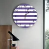 Настенные часы в полоску, фиолетовые, белые, круглые часы, современный дизайн, украшение для дома, гостиной, детский кухонный стол