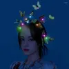 Party Decoration Glowing LED Light Up Butterfly Fascinator Headband Bohemian Hair Band Hoops Colorful Headpiece For Wedding Christmas