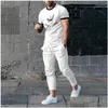 Tute da uomo T-shirt a maniche corte e pantaloni slim Tute Moda stampata Abbigliamento sportivo da uomo Primavera Estate Uomo Casual Due pezzi S Dhvuc