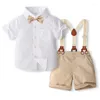 Conjuntos de roupas Wankitoi Baby Boy Roupas Ternos Criança Verão Formal Camisa Curta Bowtie Suspender Shorts Set Cavalheiro Roupas de Casamento