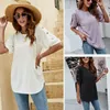 Women's T Shirts Summer Loose Round Neck Twist Buckle Casual European American T-Shirt Custom LOGO Text