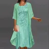 Two Piece Set Elegant Chiffon Dresses For Women ONeck Sequins Loose Wedding Party Banquet Prom Casual Clothing 240308