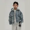 Jackets Children Clothing Boys Denim Jacket 2024 Fashionable Korean Style Casual Handsome Cool Long Sleeve Coat