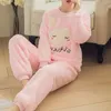 Women's Sleepwear Thick Flannel Pajamas Set Cute Lightweight Pajama Tops With Pants For Girl Woman Lover Mother