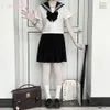 Japanese School Girl Uniform JK Black Sailor Basic Cartoon Navy Sets Costume Women 240301