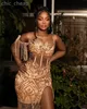 ASO EBI 2024 Gold Mermaid Prom Dress Pissinerad spets Sheer Neck Evening Formal Party Second Reception 50th Birthday Engagement Gowns Dresses Robe de Soiree ZJ121 Es