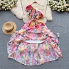 Casual Women Dress Elegant 2024 Holiday Gorgeous Flower Chiffon Long Dress Summer Women's Ruffler One Shoulder Floral Print Sashes Maxi Robe Vestidos