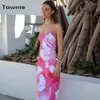Casual Dresses Tawnie Floral tryckt 2024 Summer Women Slim Backless Boho Maxi Dress Spaghetti sundress Female Long Beach Outfit