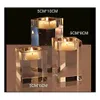 4-20cm moda luxo castiçais sólido cristal claro vidro quadrado tealight castiçal para casamento decoração de casa el suprimentos 240304