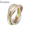 With Side Stones Seanuo 3 Rings/set Rose Gold & Silver Color Stainless Steel Ring For Men Women Fashion Triple Dome Rolling Stack Party 5-10