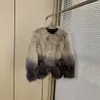 2023 Autumn/Winter New Gradient Haze Color High Level True Fox Fur Grass Swallow Tailcoat läder Kort kappa Tjock kvinnor 172153