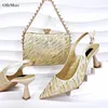 Dress Shoes Arrival Rhinestone Green Color And Purse Set African Style Woman Elegant Sandals High Heels Bag For Party