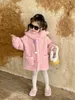 Giacche Cappotto per ragazza 2024 Inverno Stile coreano Abbigliamento per bambini Ragazze Orecchie carine Pelliccia lunga Plus Cashmere