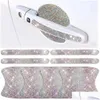 Andra interiörstillbehör Nytt bildörrhandtag Bowl Scratch Protective Bling Rhinestone Stickers SIL bakspegel Anti-Collision Pr Dhcyr