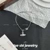 Viviennes Westwoods VV Saturn Needle Necklace Diamond Full Diamond Needle Simple Paper Clip Titanium Steel Collar Necklace