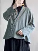 Damesblouses Chinese stijl katoen en linnen geborduurd overhemd Oversized kleding schuin casual jacquard top lente herfst jas Z49