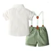 Kleidungssets für 1–6 Jahre Baby-Jungen, 2-teiliges Gentleman-Outfit, kurzärmeliges Fliege-Hemd, Hosenträger-Shorts-Set, Kleinkind-Kleidungsanzüge