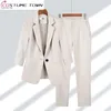 Summer Thin Jacket Blazer Casual Wide Leg Pants Two Piece Elegant Womens Pants Set Office Outfits Business Clothing 240228