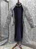 カジュアルドレスワンピースドレス2024秋冬高品質の女性温かい綿パッドドローストリングウエスト長袖グレーブルー