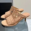 Peep Toe Women High Heel Slippers Designer Runway Designer Généhes en cuir Summer Nouveau Arrivée Les dames vintage Outwear Robe tenue Slippers Femme