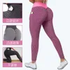 Pantaloni da yoga con tasche Pantaloni da yoga a nido d'ape color pesca miele Pantaloni da yoga a vita alta da donna Pantaloni attillati sportivi per il sollevamento dell'anca Pantaloni sportivi da fitness ad asciugatura rapida TMCP