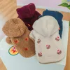 Vestuário para cães outono e inverno calor vestindo moletons em ambos os pés urso de pelúcia padrão bordado cordeiro pelúcia jaqueta com capuz roupas para cães