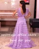 Festklänningar Sevintage Lavender Prom V Neck Cap ärmar A-Line Pleat Ruched Saudi Arabic Evening Clow Formal Dress 2024