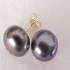 8-9 mm Tahitian Black Pearl Stud Earrings 14k GOLD box256n