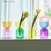 VASES2PCセットミニ花瓶テラリウム水耕植物ポットガラス花瓶の結婚式の花キャンドルホルダー装飾アボカドガラス成長芽Vase L240309