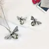 Conjunto de collar y pendientes de aleación de insectos creativos de dos piezas para mujeres y niñas, joyería de diamantes de imitación, regalo al por mayor