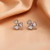 Pendientes cortos Tendencia de la moda S925 Plata con incrustaciones 5a Zirconio Blanco Nácar Mujer Personalidad Geométrico