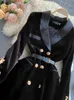 Blazer Coat Women Velvet Suit Jacket Winter Double Breasted Long Sleeve Ladies Black Blazer Belt Women Slim Suit Blazer Outwear 240228