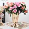 VASES LUXURY SILVER GOLD FLOWER VASE HOME VASE DESKTOPクラフトフラワーアレンジメント装飾結婚式のパーティークリスマスフラワーラックL240309