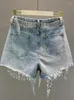 Jeans femininos verão elegante shorts senhora borla beading cintura alta perna larga denim feminino casual sólido para roupas femininas