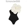 Womens Swimwear Women Swimsuit Simple Solid Color One-piece with Cluster Decoration in Black/white on the Shoulders Fashionable and Elegant NCDI