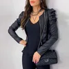 Jaqueta feminina com zíper jaquetas de couro casaco outono manga puff preto outwear casaco elegante fino jaqueta feminina preto jack casaco 240229