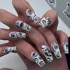 Kunstnagels 24 stuks lange ovale roze golvend kleurrijke Franse nep voor DIY volledige dekking afneembare nageltips mode kunstgereedschap