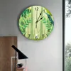壁時計森林植物の葉キッチンラウンドデスクトップデジタル時計非チッククリエイティブチルドレン室監視