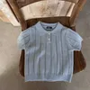 T-shirts 2024 Spring Summer Baby Solid Color Thin Style Knitwear Tops Toddler Boys Turn-Down Collar Knit Pullover L240311