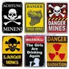 Metal Painting Novelty Tin Sign Plaque Art German Mine Attention Warning Retro Decorative Sign Wall Plaque Metal Signs for Home Yard T240309