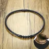 Collana girocollo in pelle intrecciata con pietra lavica e roccia da uomo Uomo Boho Hippie Gioielli maschili Collane da surf in colore nero 220212228J